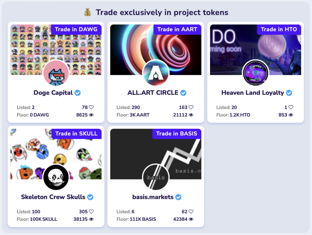 プロジェクトトークンの統合：Trade exclusively in project tokens